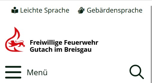 Kopfbereich mobil Mobiler Kopfbereich feuerwehr.gutach.de mit Logo und Menü-Icon